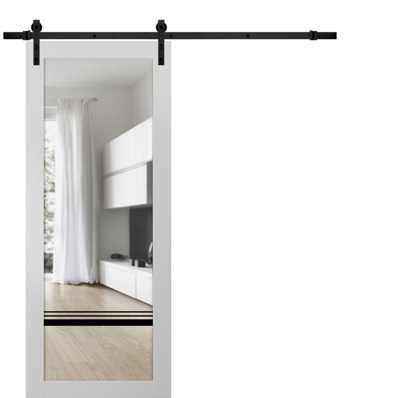 Porte de grange en bois lambrissé sans trousse de quincaillerie d'installation, Soie blanche / noir, 24 po x 96 po