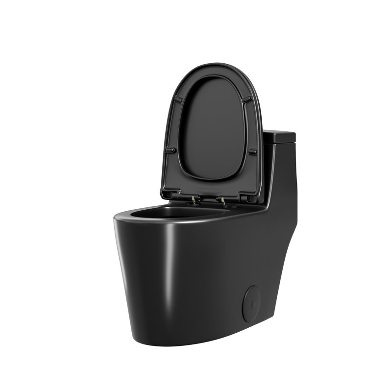 Poseidon 1.28 GPF Elongated Comfort Height Floor Mounted One-Piece Toilet (Seat Included), 	Matte Black