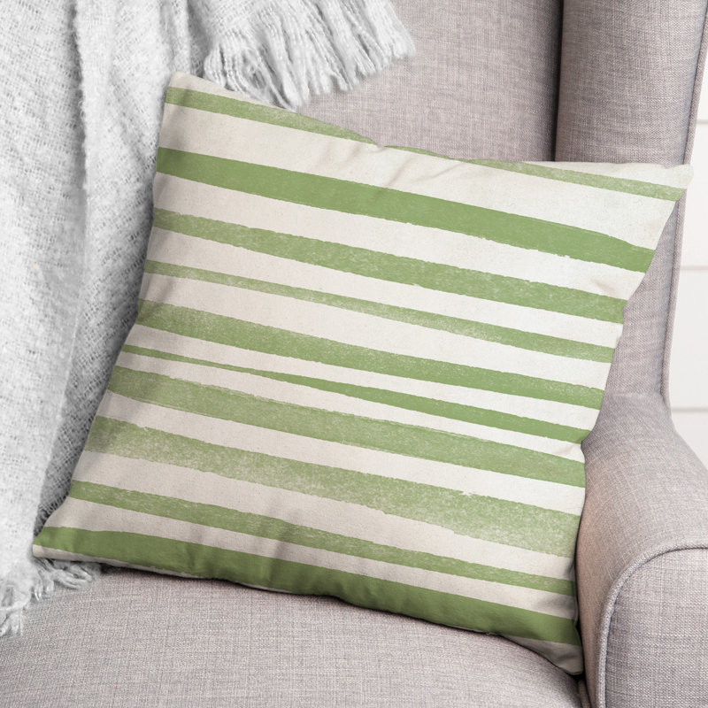 Striped Outdoor Reversible Throw Pillow, Green