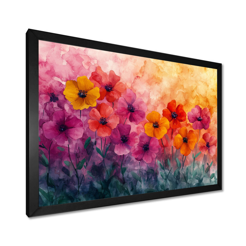 Jacquette, couleurs vives et fleurs sauvages, art moderne I - Fleurs murales sur toile, H 12 po x l 20 po, Noir