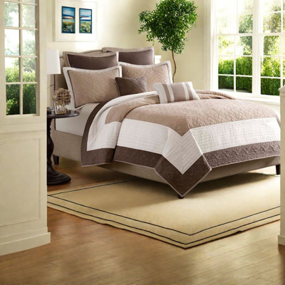 Piece Bedding Sets, King Cotton Filled Quilt, Beige Farmhouse Home
