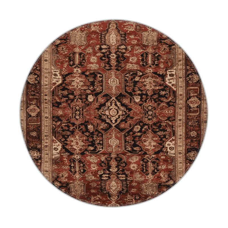 Tapis d'intérieur et d'extérieur brun Persian, Rond 5 pi
