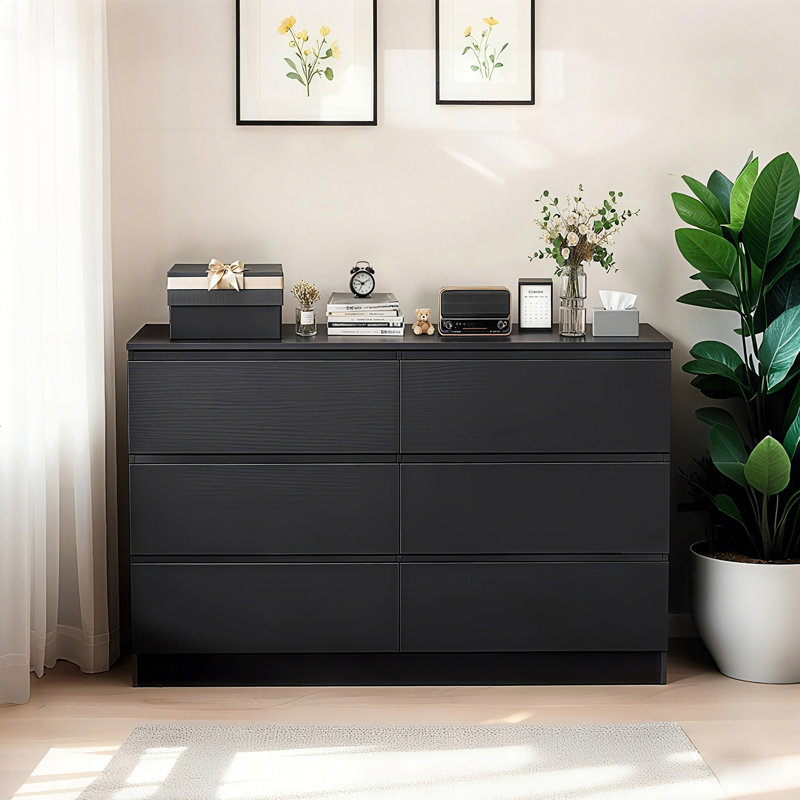 6 Drawer Dresser, Modern Dresser For Bedroom With Spacious Countertop, Storage Cabinet With Concealed Handles, Living Room Cabinet