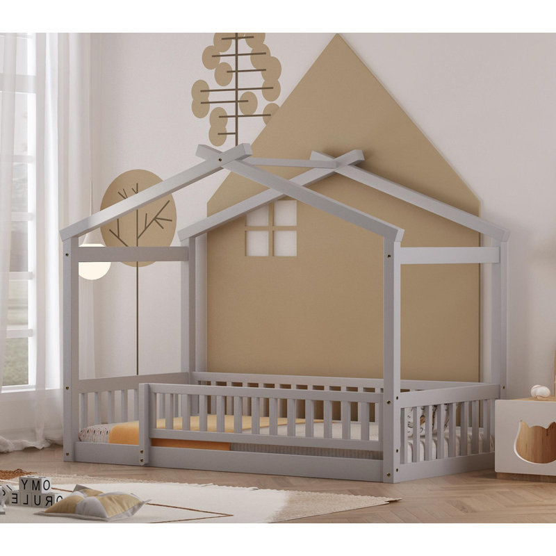 Structure de lit classique en bois pour lit simple avec clôture, Twiin, Gris