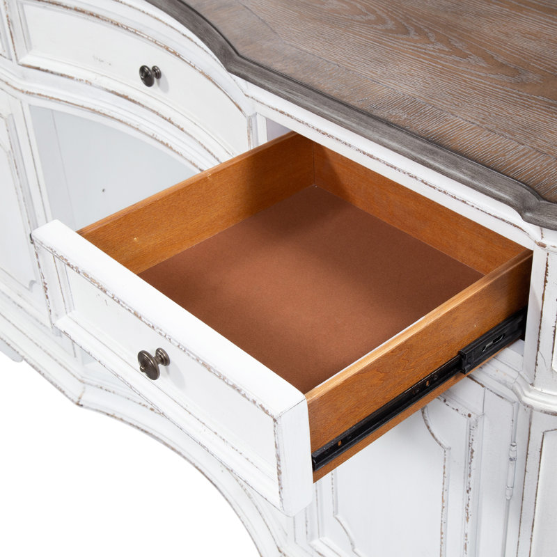 White Traditional Mirrored Server with Oak and Birch Veneers