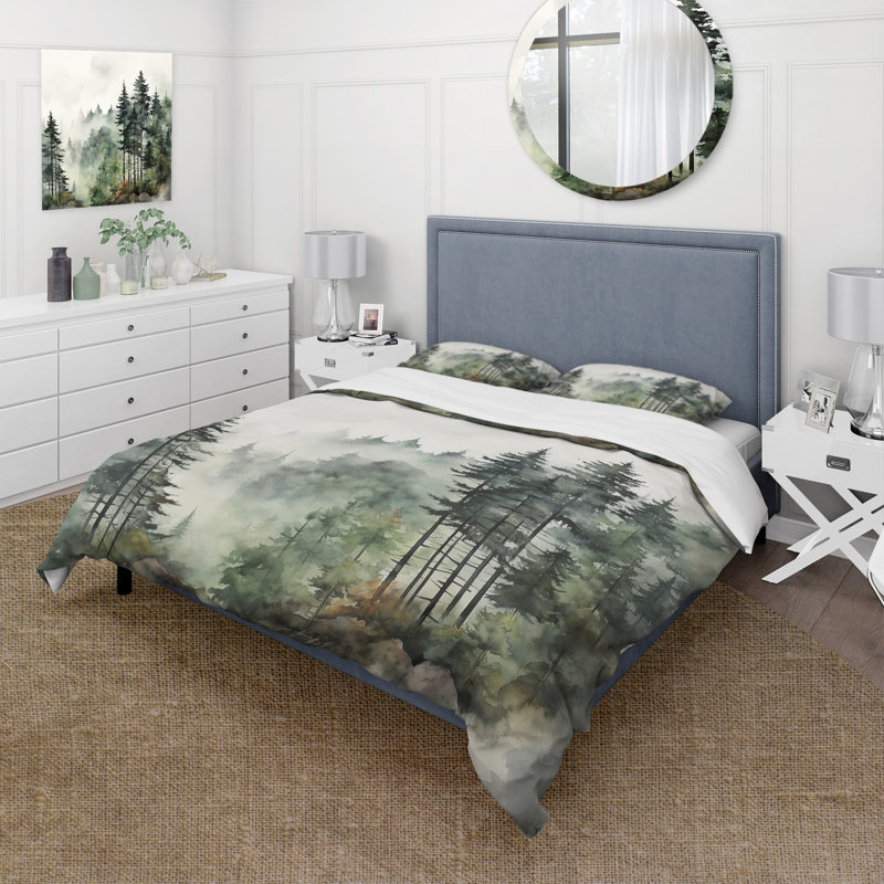 Pine Tree Misty Morning I - Tree Pine Duvet Cover Set - Microfiber Polyester, Twin Duvet Cover + 1 Standard Sham
