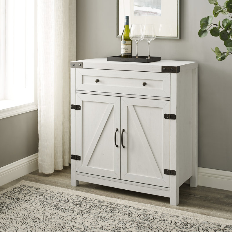 Marckson Barn Door Accent Cabinet with Drawer Storage, Brushed White