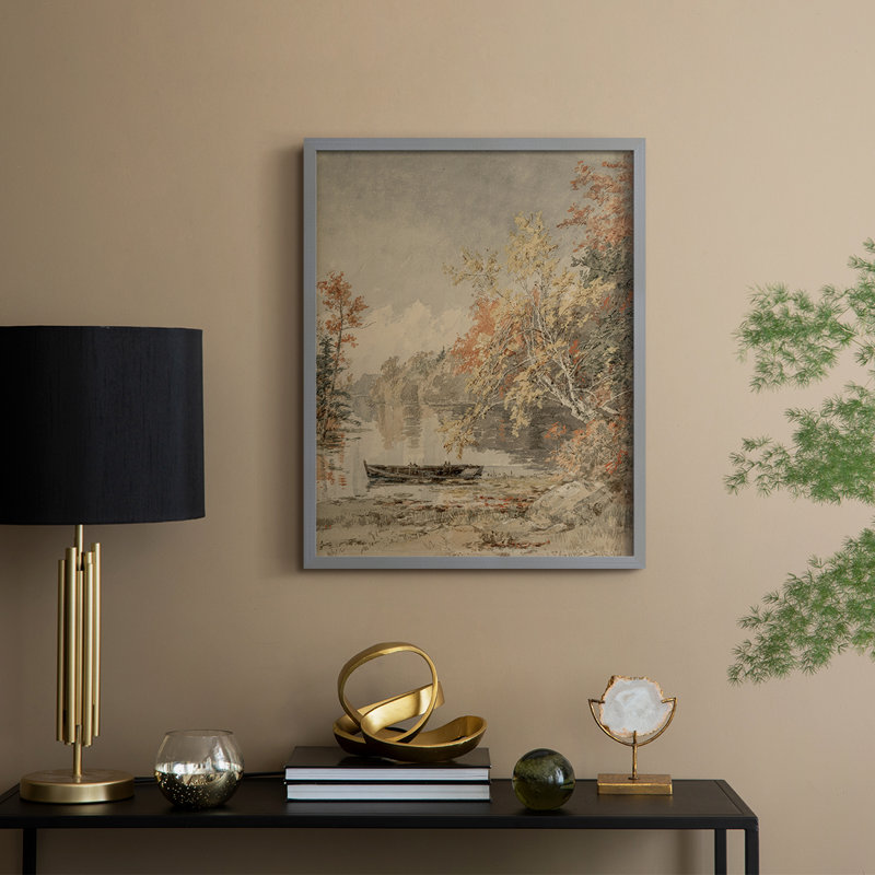 «Vintage Landscape CLXVI», reproduction encadrée - bois massif, Gris, H 21 po x l 17 po