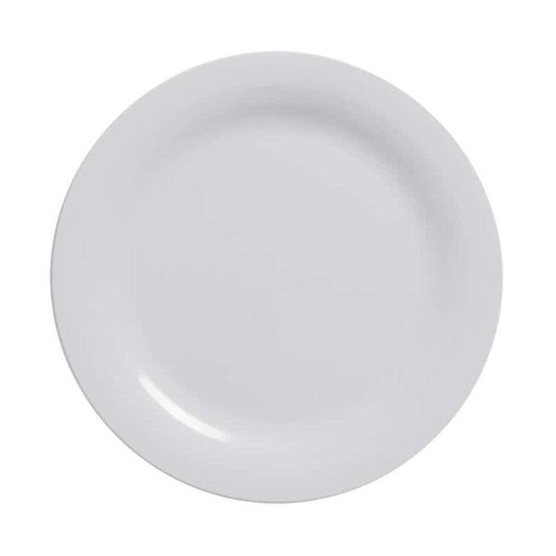 PLATE, MEL, WHITE, WIDE RIM, 10-1/2" DIA.