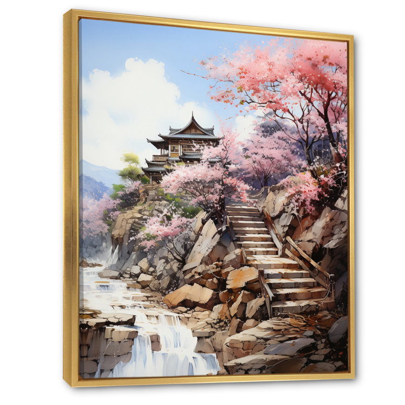 «Bartos China Spring Blossom II», reproduction sur toile, Cadre flottant doré, H 32 po x l 24 po x P 1 po