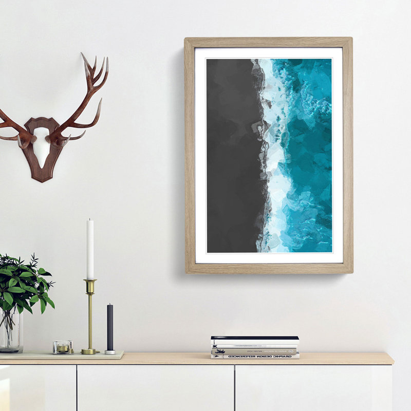 Black Sand Beach in Australia in Abstract - Picture Frame Graphic Art Print, 65cm H x 48cm W x 2cm D, Oak Framed