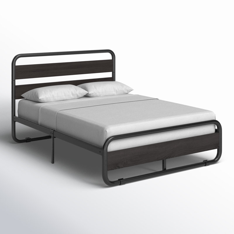 Base de lit en métal avec tête de lit et pied de lit Minos, Complète, Noir