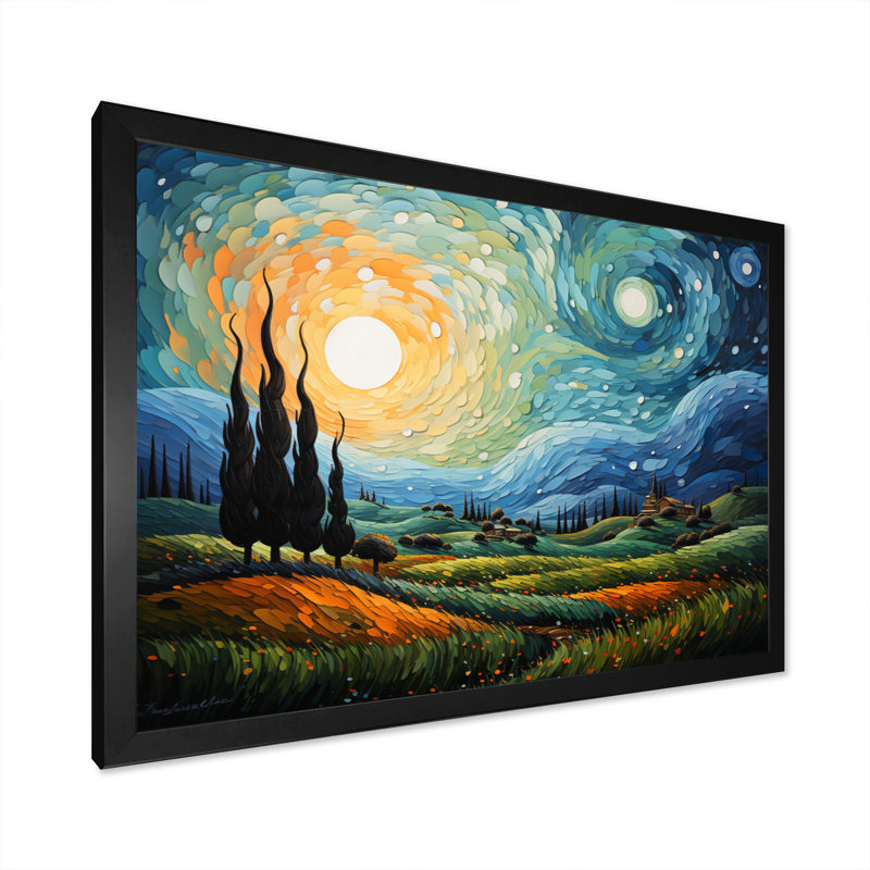 Vangogh the Swaying Cypress II Wall Art, 24" H x 32" W, Black, Framed Print