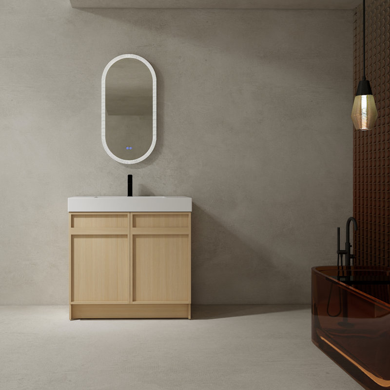 Bathroom Vanity With Resin Sink & Adjustable Shelf. Modern Look, Plywood Cabinet. Soft-Close 36" Freestanding Cabinet Washbasin. Function, Style. Base