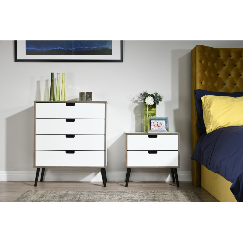 Fully Assembled Fairbury 4 Drawer Chest, White Gloss/Black