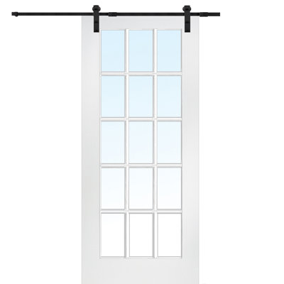 80'' Solid + Manufactured Wood Glass without Installation Hardware Kit Barn Door