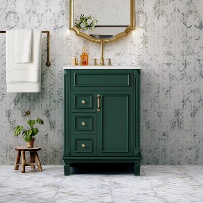 Meuble-lavabo moderne 24 po avec lavabo en céramique, 2 tiroirs, tablette réglable