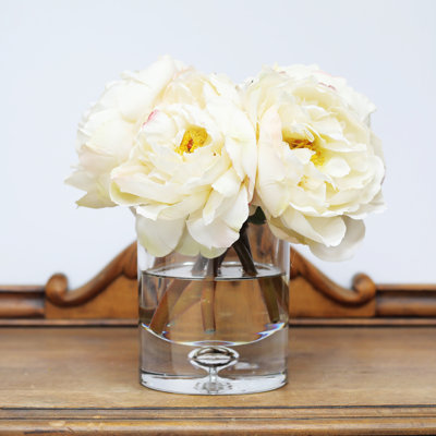Cream Real Touch Peony Floral Water Illusion Arrangement in Clear Glass Vase