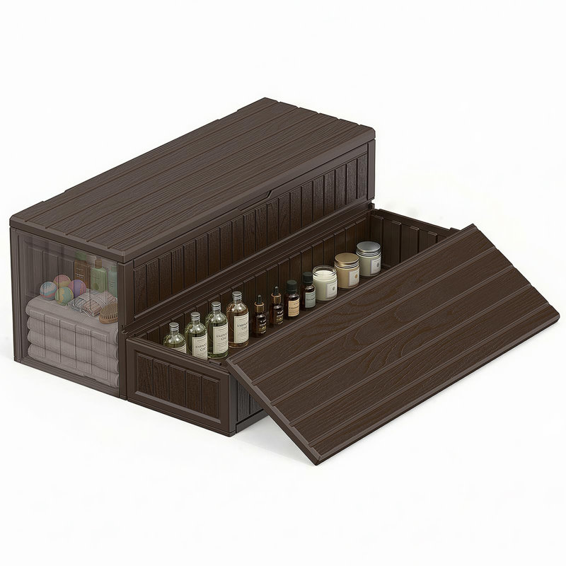 Hot Tub Steps - Double-decker Large Storage & Snap-together Assembly, Fully Sealed Spa Steps With Non-slip Wider Step, Hot Tub Stairs, Outdoor/indoor, Brown