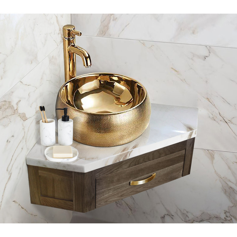Lavabo de salle de bain vasque circulaire en céramique 15,75 po Golden