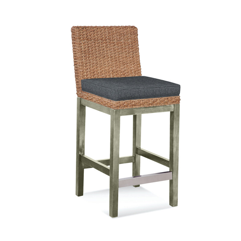 Upholstered Stool, Greystone Finish, Ivory Crypton Performance; 0886-91
