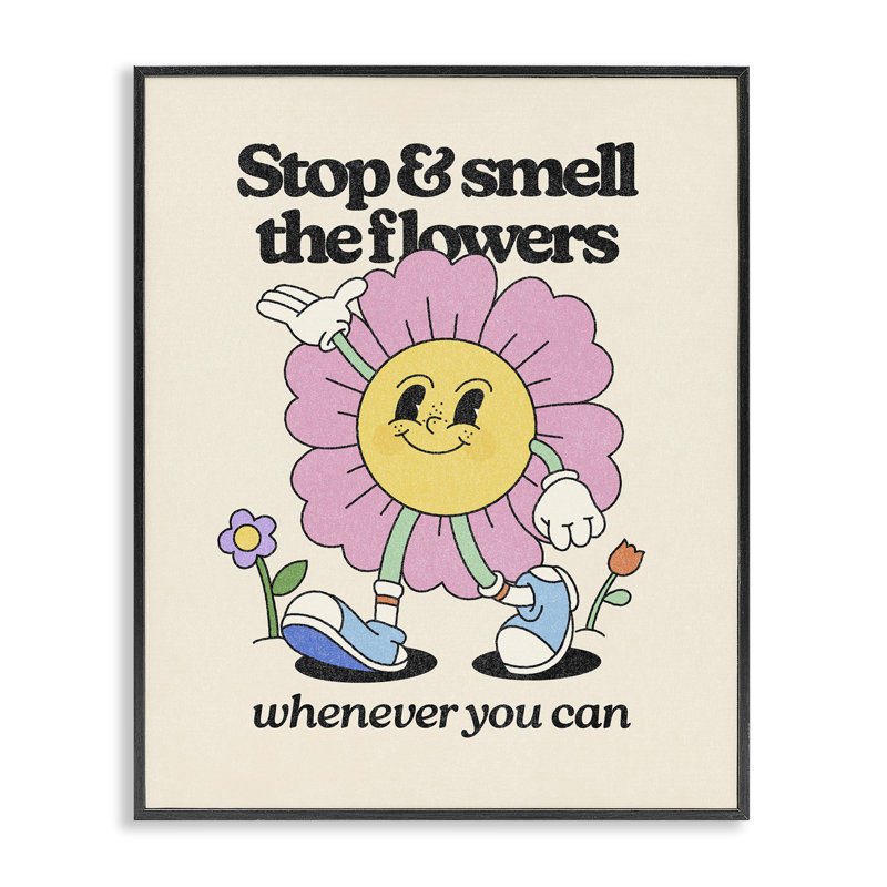 Estampe numérique rétro The Smell The Flowers, design par Victoria Barnes, H 20 po x l 16 po, Giclée encadrée noir minuit