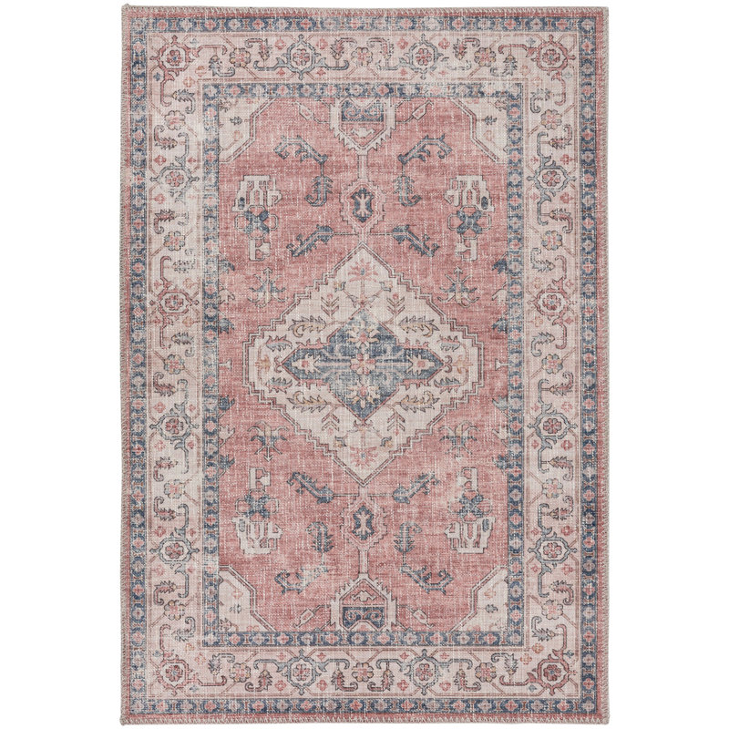 BELIDA Machine Washable Vintage Foldable Area Rugs Pink Ivory, Rectangle 2' x 3'