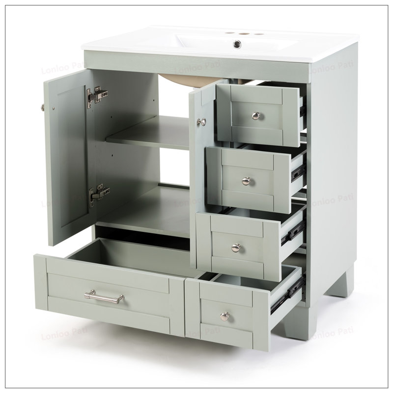 Meuble-lavabo à fermeture en douceur 30 po avec lavabo en céramique, Gris