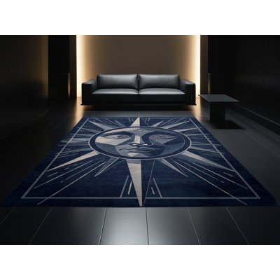 Tapis géométrique bleu lavable à la machine Oakridge