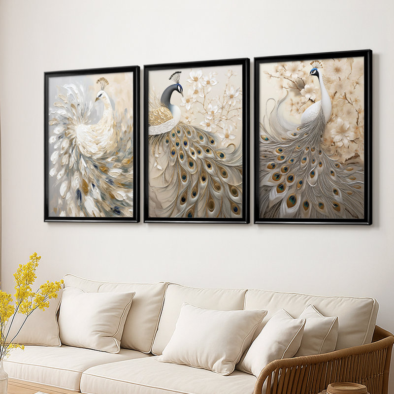 ANIMALS Series CCLV - Toile tendue avec châssis sur mesure - 3 pièces, Noir, H 21 po x l 30 po