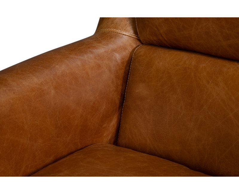 Baker Swivel Club Chair, Brown Genuine Leather
