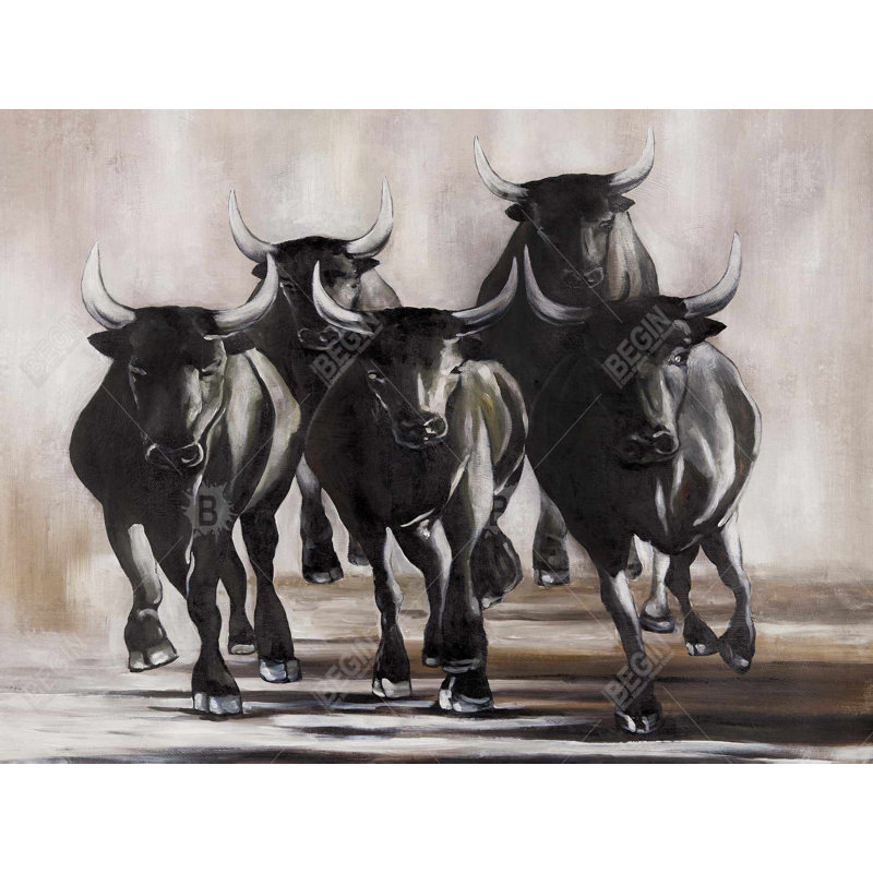 Polyester Sateen Duvet Cover, Twin Duvet, Brown Group Of Running Bulls