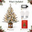 Sapin de Noël artificiel floqué de 120 cm avec 100 lumières blanc chaud et socle de lanterne décoratif