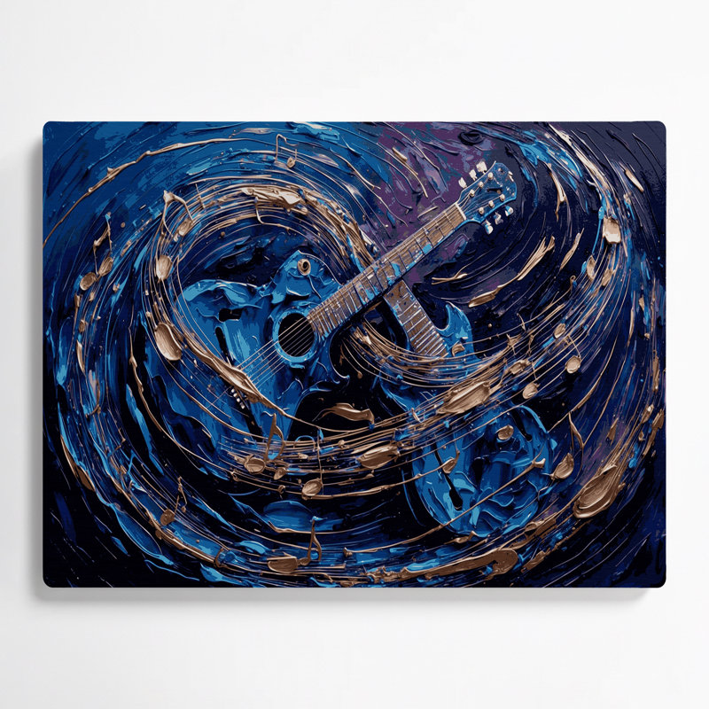 Art mural en métal bleu, guitare et musique, H 8 po x l 10 po