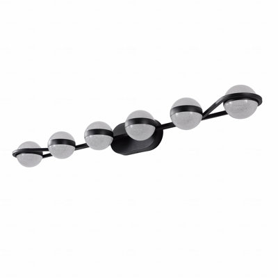 43" In Black Finish Metal Material Minimalist With Led Light Function For Bathroom Use Vanity Light Fixture Fixture With Crystal Sand Acrylic Material Shades,6-Light Configuration Wall Mounted Decorative Lighting Fixture
