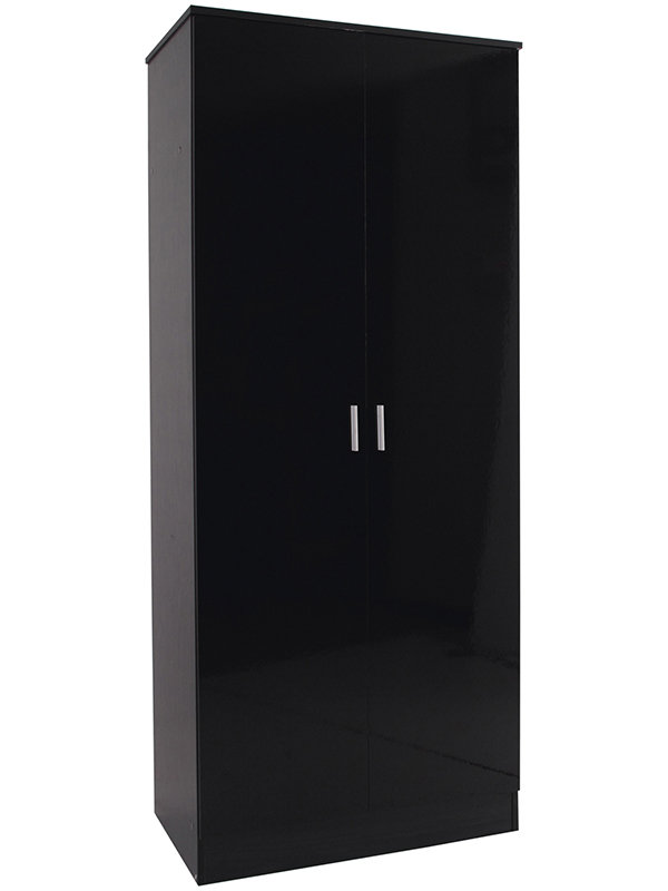 2 Door Manufactured Wood Wardrobe, Black High Gloss / Black Oak