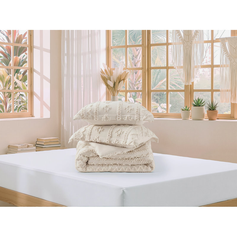 Ensemble d'édredon en microfibre toutes saisons, Beige, Édredon pour lit simple + 1 taie décorative stan