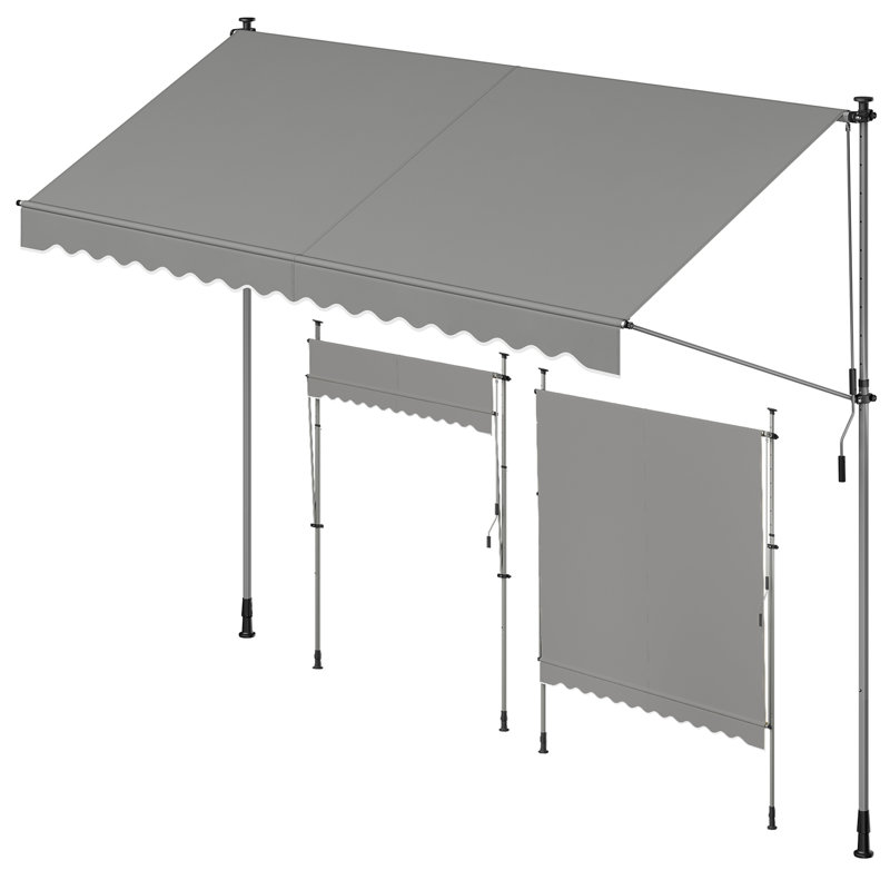 Rebrilliant 350cm W x 120cm D Polyester Cover Retractable Patio Awning, Grey