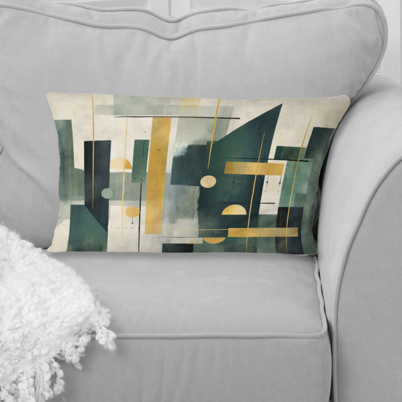 Gold Green Parallel Universes - Abstract Shapes Printed Throw Pillow