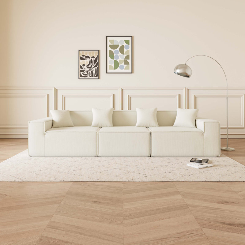 Canapé modulaire en forme de L avec méridienne réversible et coussins de siège profond Boneless, Beige