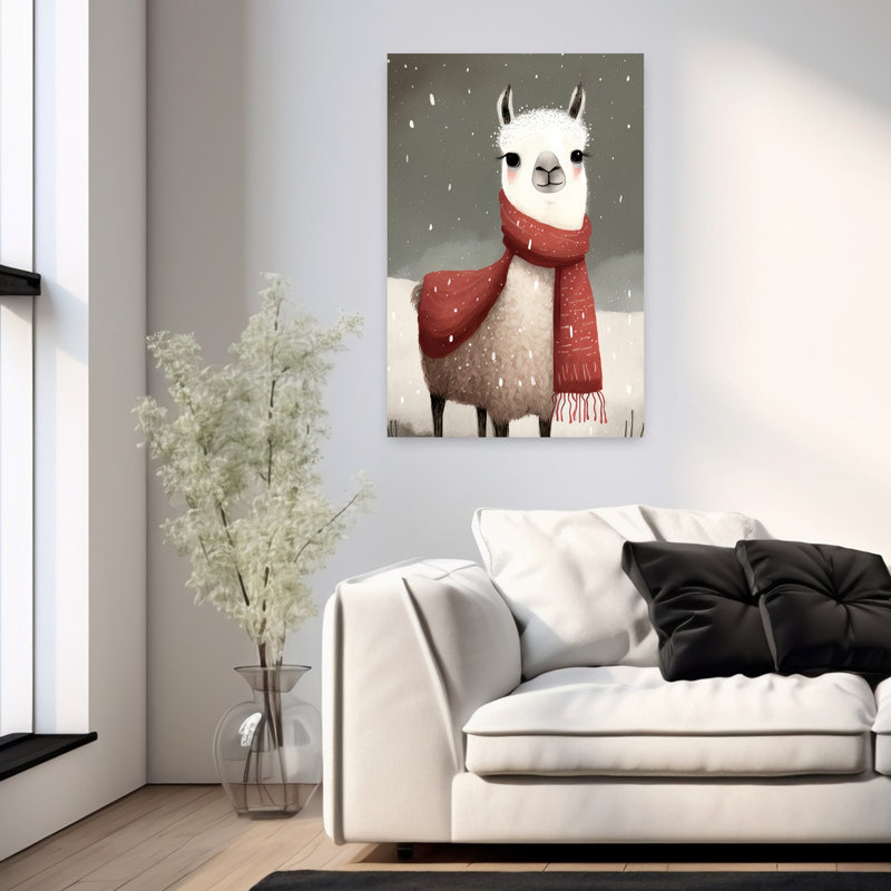 Cozy Winter Llama Abstract Contemporary Landscape Nature, art mural, H 36 po x l 24 po