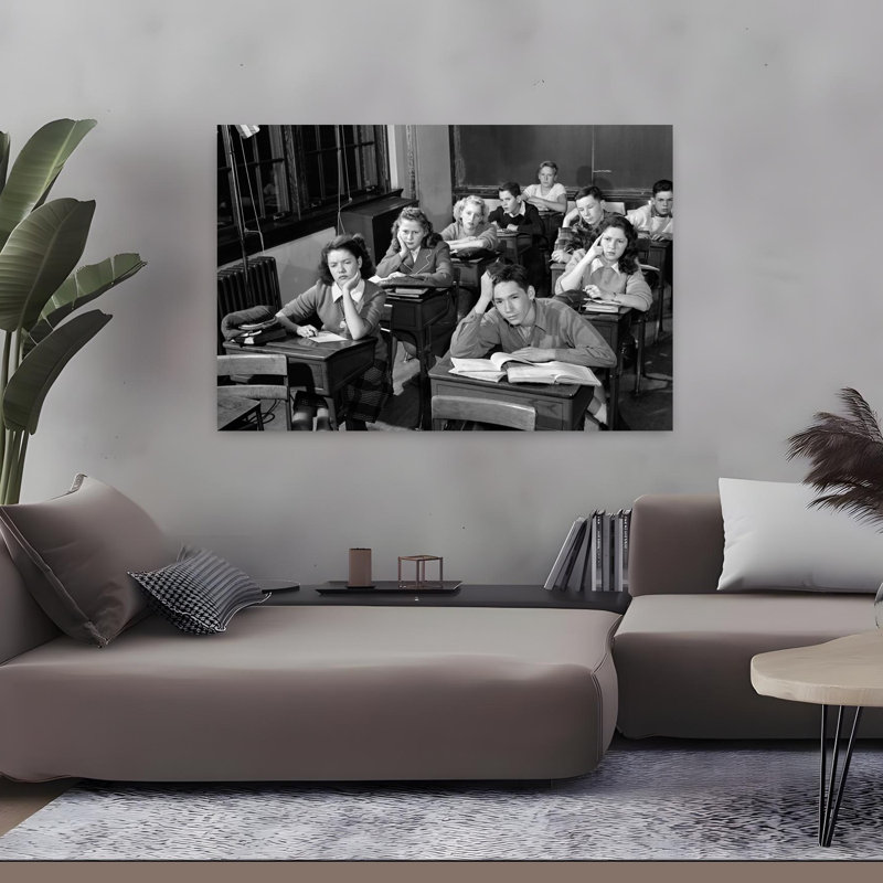 Art mural rétro rétro des années 1940, classe 1950, H 32 po x l 48 po
