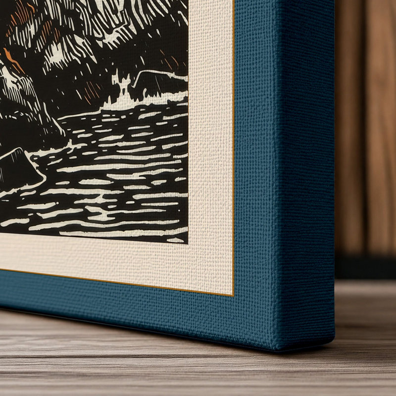 Lighthouse on Stone Coastal - Wrapped Canvas, 24x16 - 61.0 x 40.6 cm, Teal Border