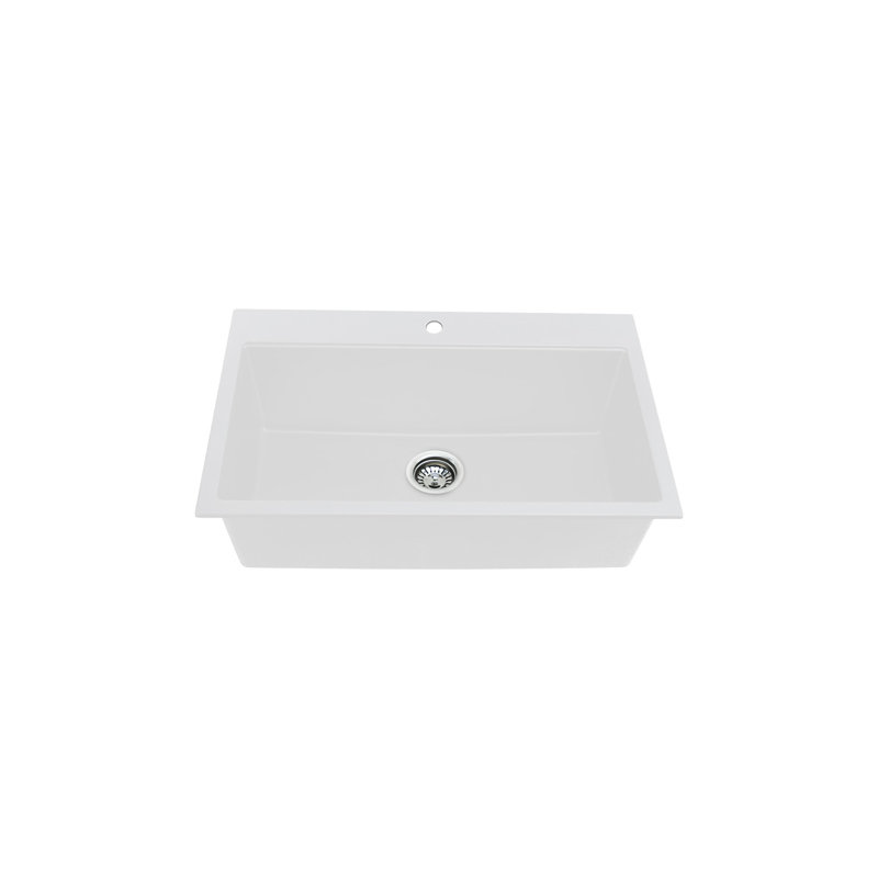 Évier de cuisine à double fixation l 31" x l 20" avec filtre panier rectangulaire, Blanc mat
