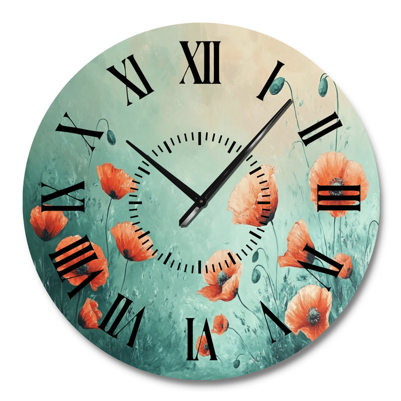 Grande horloge murale sarcelle Meadow of Poppies, Grand