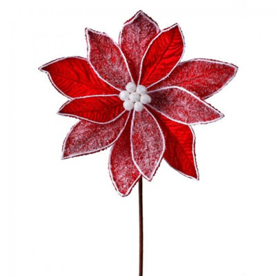 Fleur artificielle rouge et blanche en velours givré poinsettia