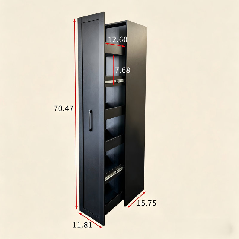 Grand chariot de rangement noir avec poignée et roulettes - Armoire étroite pour étagère à épices et garde-manger