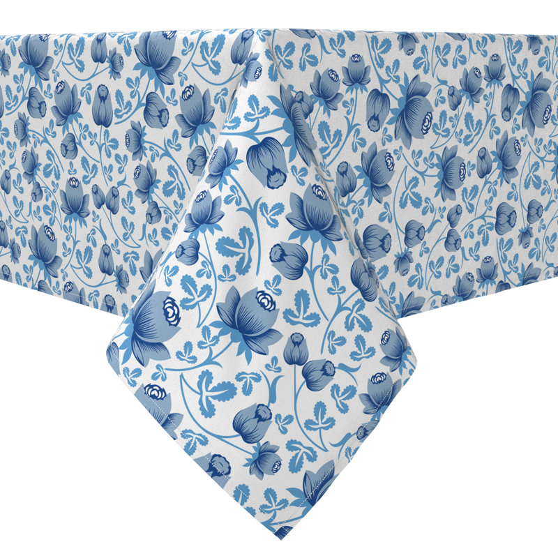 Rectangular Floral Cotton Twill Tablecloth, 104" x 60"