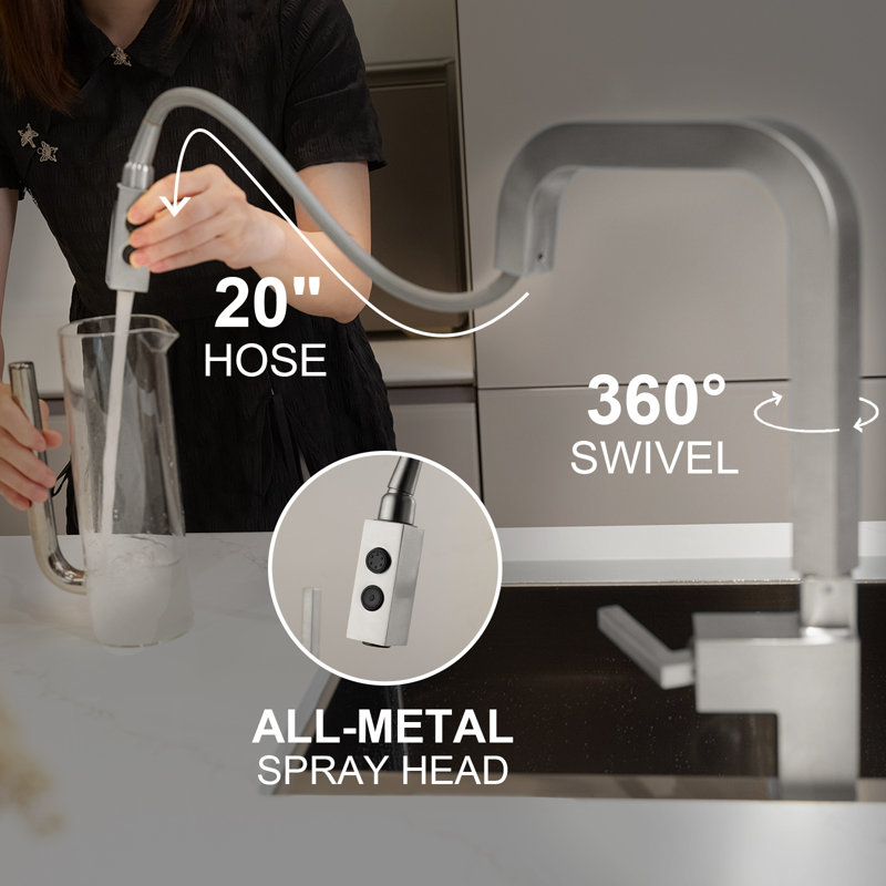 Magnetic Pull Down Sprayer Single Handle Kitchen Sink Faucet, Brushed Nickel