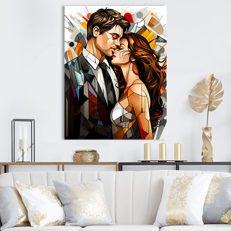 Portrait de couple abstrait en mosaïque, Toile tendue, H 44 po x l 34 po x P 1,5 po